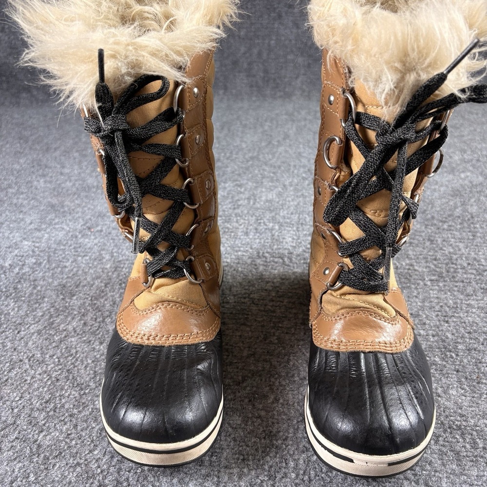 Sorel Tofino II Snow Boots Girls Youth 2 Tan Black‎ Faux Fur Waterproof NY2419